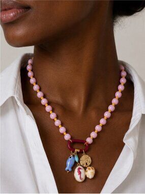 New! Coastal Colorful Blush Pink Beaded Carabiner Dopamine Necklace NWOT 5037